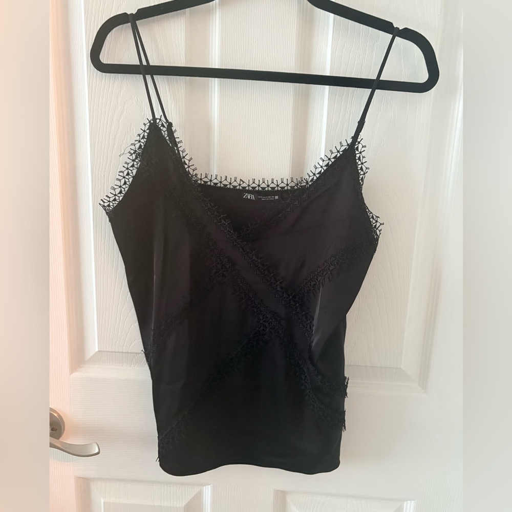 Zara Black Lace-Trim Slip Camisole